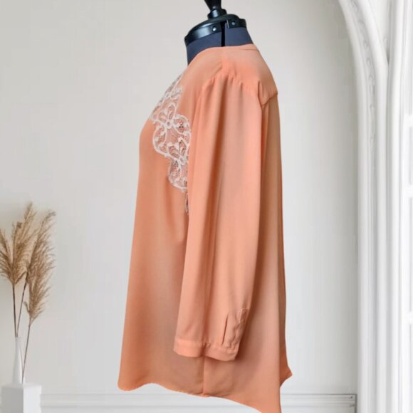 Chico's Orange V-Neck Blouse W/Embroidery Lace Accent Sz XXL/20 - Picture 6 of 9